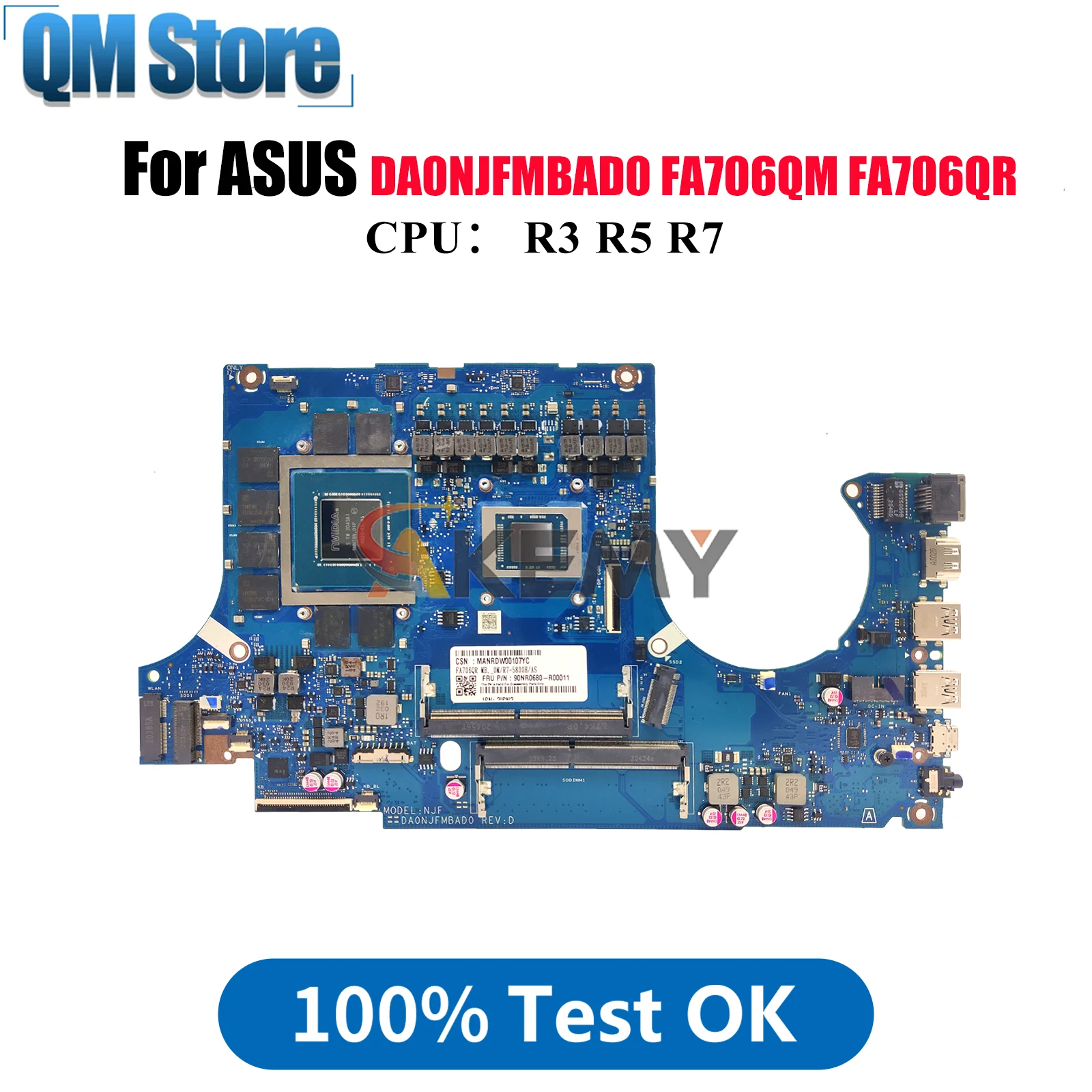 

DA0NJFMBAD0 Материнская плата для ноутбука ASUS TUF Gaming FA706QM FA506Q FA706QR Материнская плата для ноутбука с процессором R3 R5 R7 100% tests OK stk