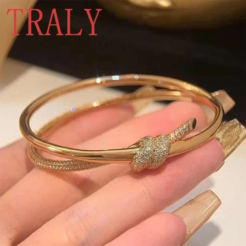 

S925 Sterling Silver Bracelet For Women Inlaid D VVS Moissanite Rose Colour Luxury Bangle High-Quality Couple Jewelry Party Gift