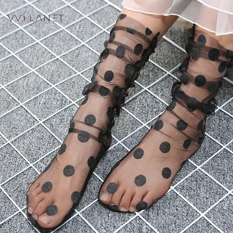 

Sexy Polka Dot Tulle Socks Women Fishnet Transparent Long Socks Thin Funny Socks Femme Streetwear Calcetines Mujer Dress