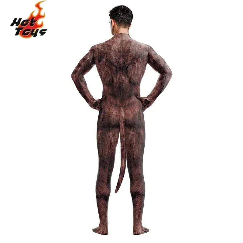 SN66 Animal Wolf 3D Print Petsuit with Tail Furry Cosplay Costume Full Cover Crotch Zipper Jumpsuit Men Zentai Bodysuit 2 @ w $