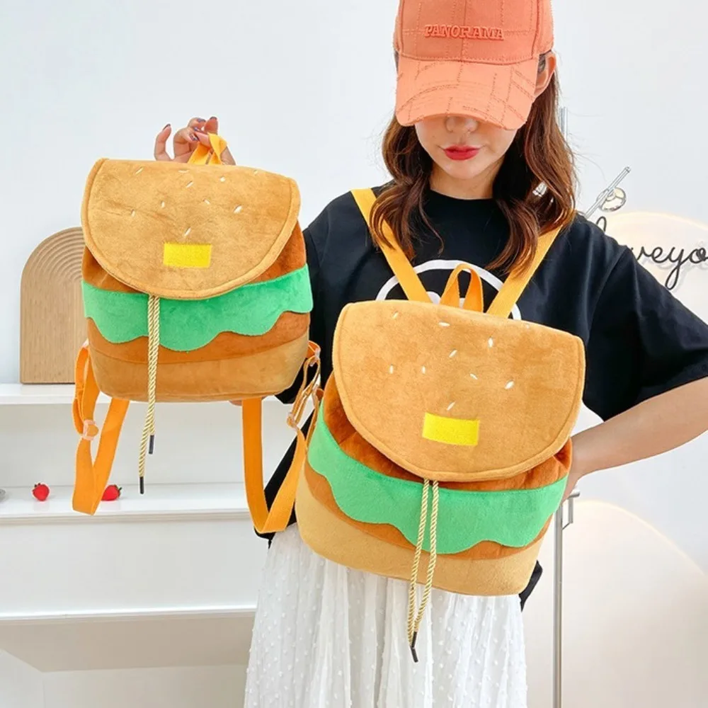 Mochila De felpa de gran capacidad para estudiantes, Bolsa Escolar con cordón, encantadora, Hamburguesa de dibujos animados, viaje