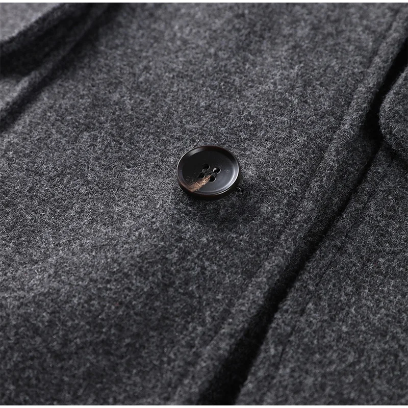 Vintage Damen Wollmantel mit Stehkragen, Einfarbig mit Taschen, Langarm Einreihige Jacke, Damenoberbekleidung Herbst Winter 2026 – Detail 3