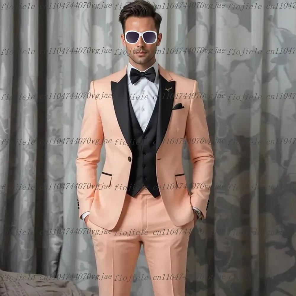 

Light Orange And Black Men Suit Formal Wedding Party Groom Business Male Tuxedos Customized 3 Piece Set Jacket Vest Pants