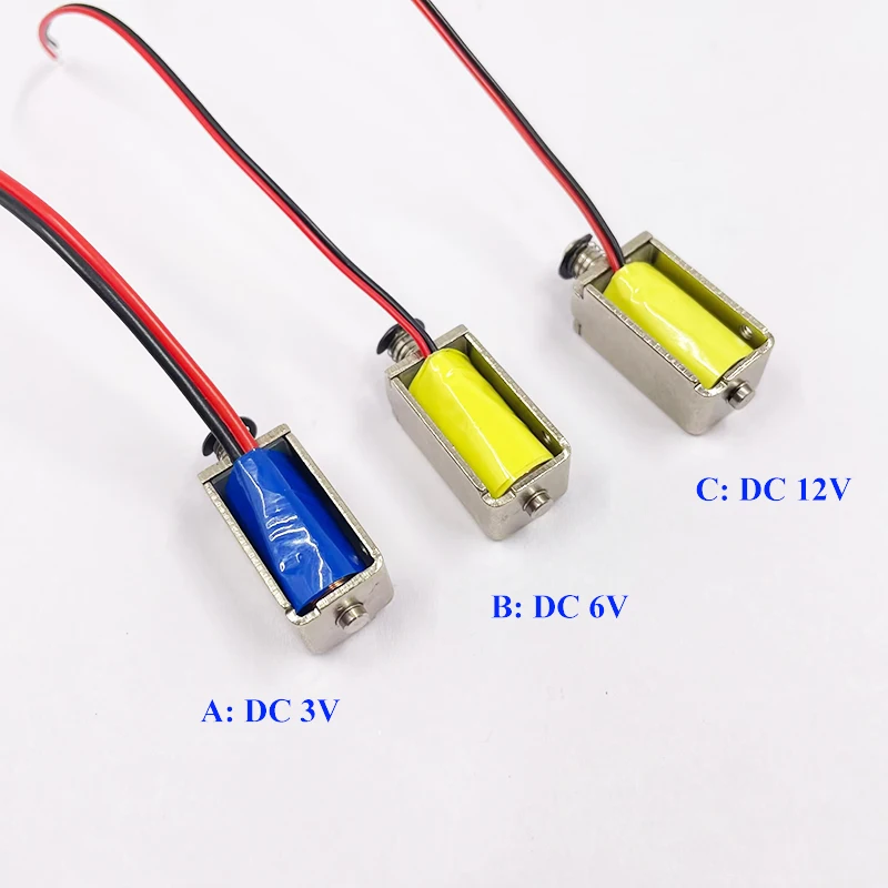 DC 3V 5V 12V Mini Block Solenoid Electromagnet Solenoid Through Push-pull Frame 4mm Stroke Line length 100 mm 2.4W