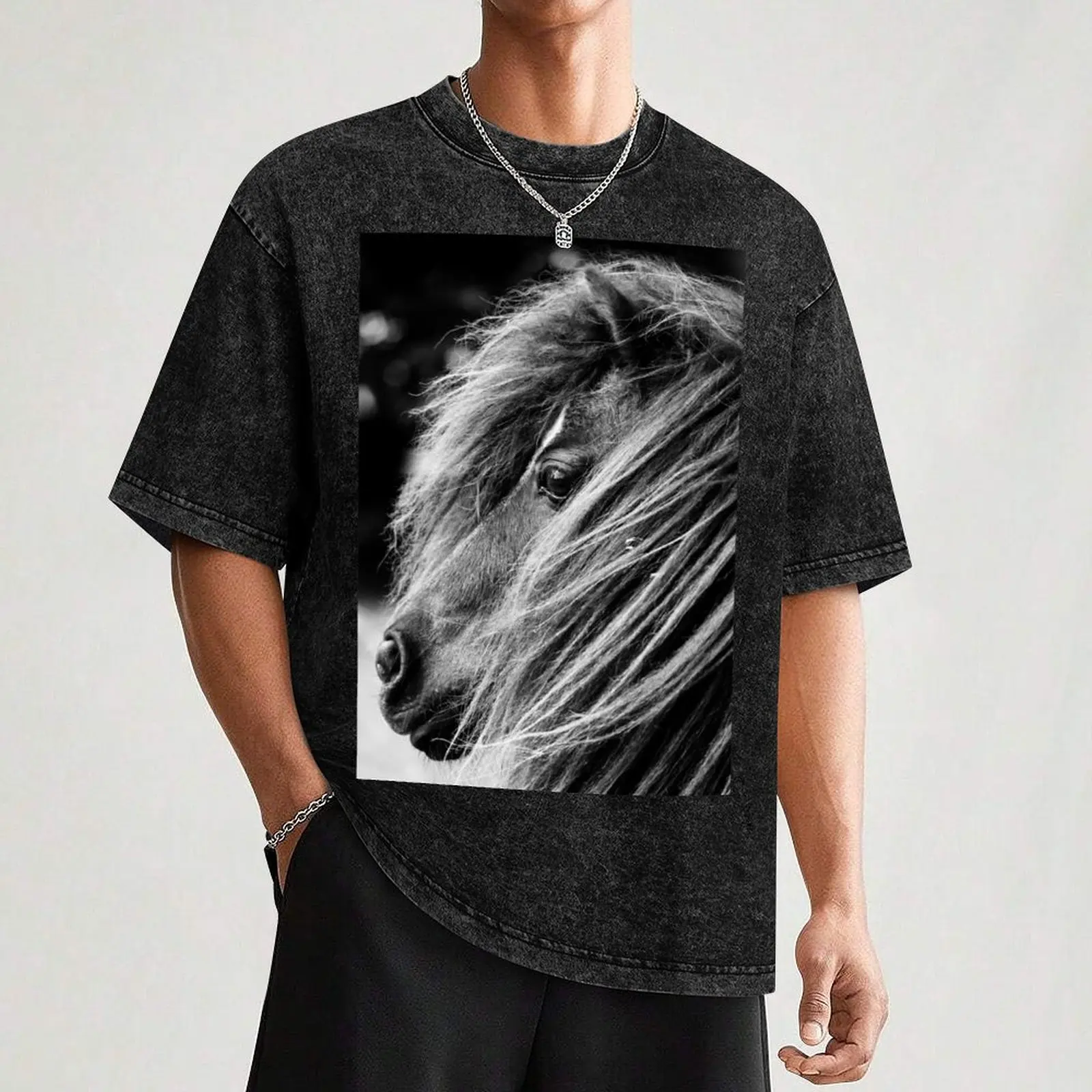 Portrait of a Shetland Pony, Monochrome T-Shirt Street Style Tee