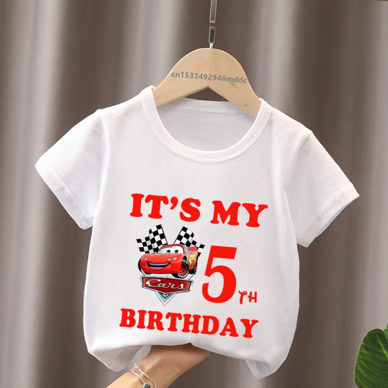 Camiseta con estampado de dibujos animados para niños y niñas, Camiseta con estampado de CARS Pixar, Lightning McQueen de 1, 2, 3, 4, 5, 6, 7, 8 y 9