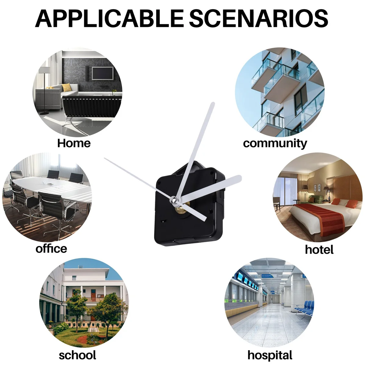 استبدال أجزاء إصلاح ساعة الحائط ، آلية حركة البندول ، محرك ساعة كوارتز ، مجموعة الأيدي والتركيبات ، أسود وأبيض ، حزمة واحدة