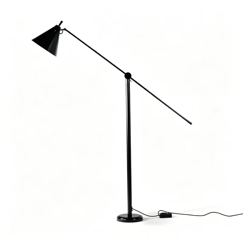 Modern Black Metal Floor Lamp with Adjustable Long Rocker Arm for Reading Room Bedroom Office Hotel Lighting Decor Adjustable