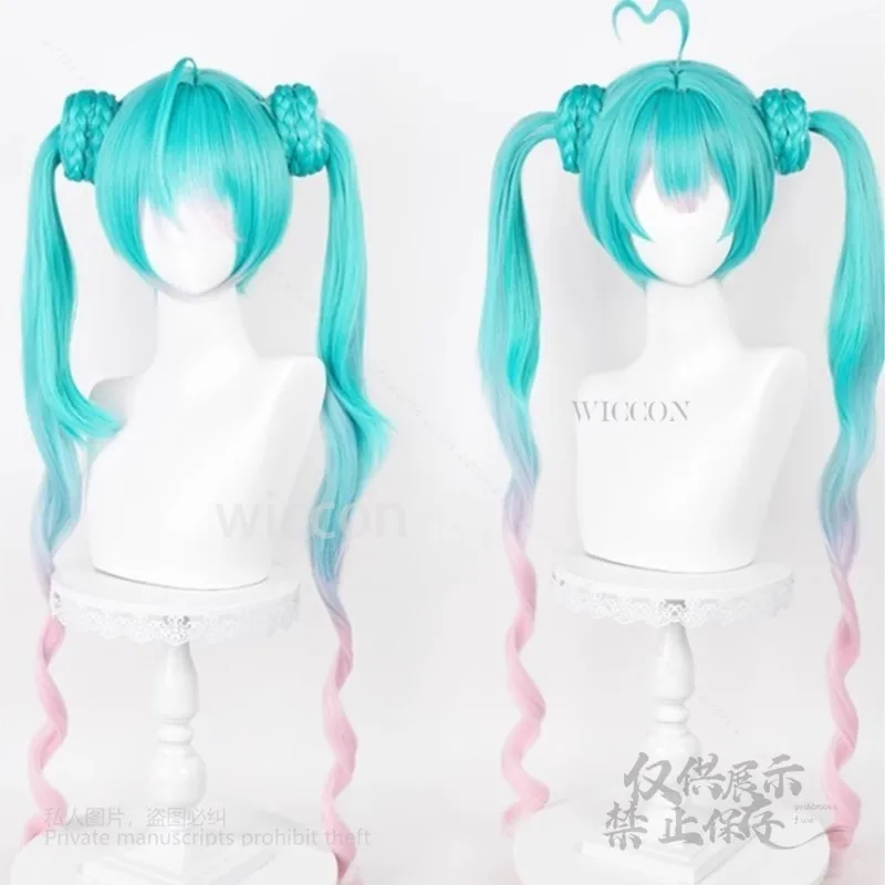 Anime Mikuuu 100cm Long Gradient Blue Pink Subculture Jirai Kei Women Wig Twin Ponytails Heat Resistant Synthetic Kawaii Wigs