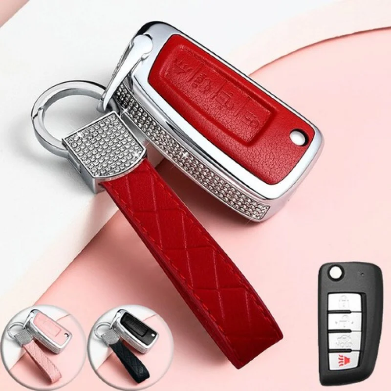 

A+ Zinc Alloy Leather Diamond Car Key Case Cover For Nissan X-Trail Rogue Qashqai