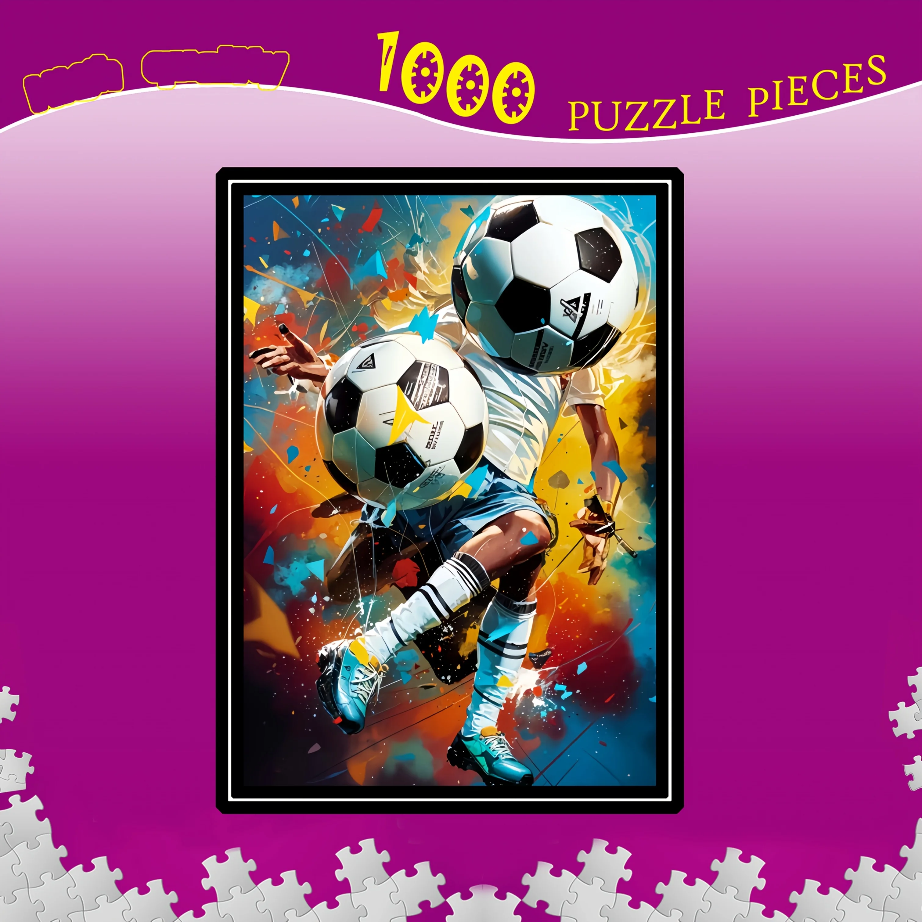 サッカーをテーマにした1000ピースのパズル - 頑丈で高品質な厚紙製で、活気のあるサッカー選手のデザインが特徴です。