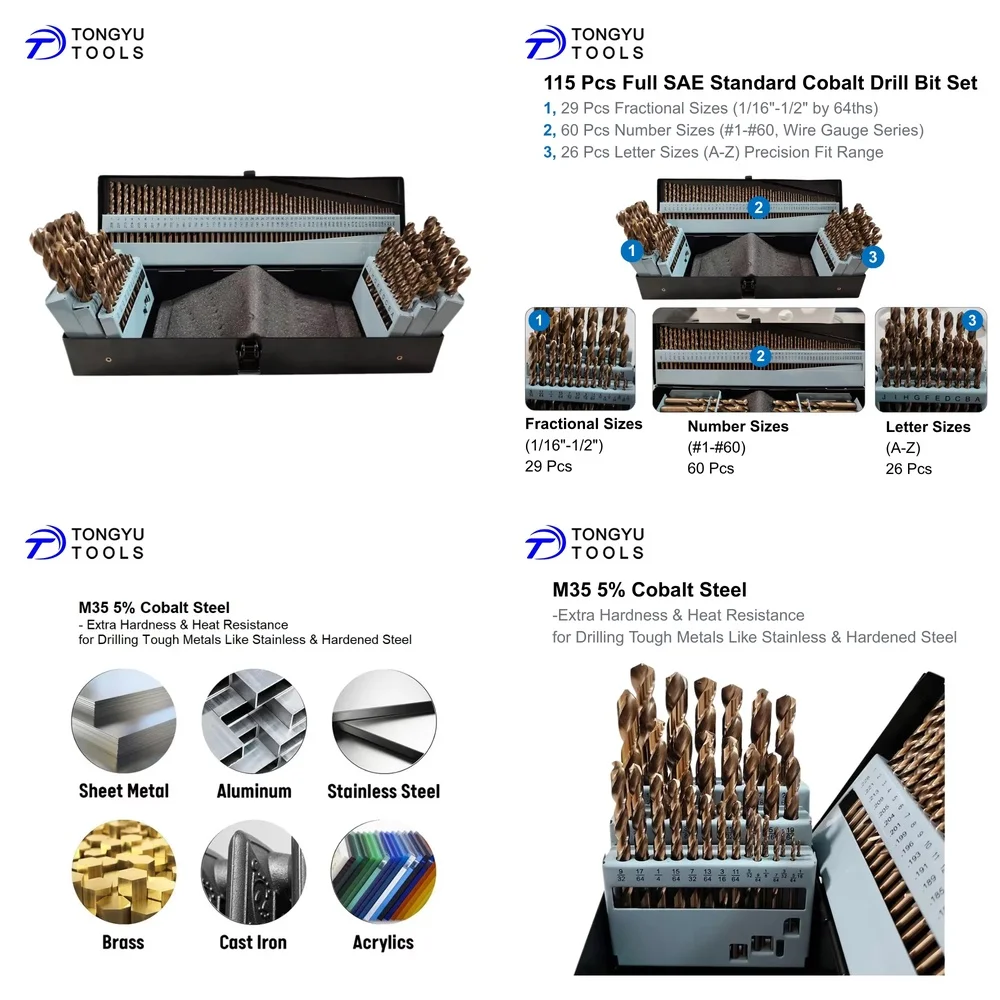 

115Pcs M35 Cobalt Drill Bit Set for Stainless Steel Hardened Metal Alloy Industrial Metalworking High Speed Steel HSS Twist
