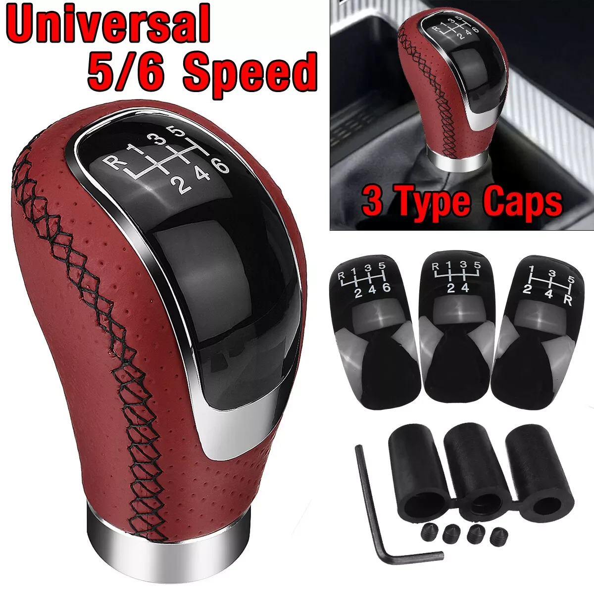 

1set Car Universal Gear Shift Knob 5/6 Speed With Screw Black Plastic For All Manual Car G25222 Car Replacement Accessories