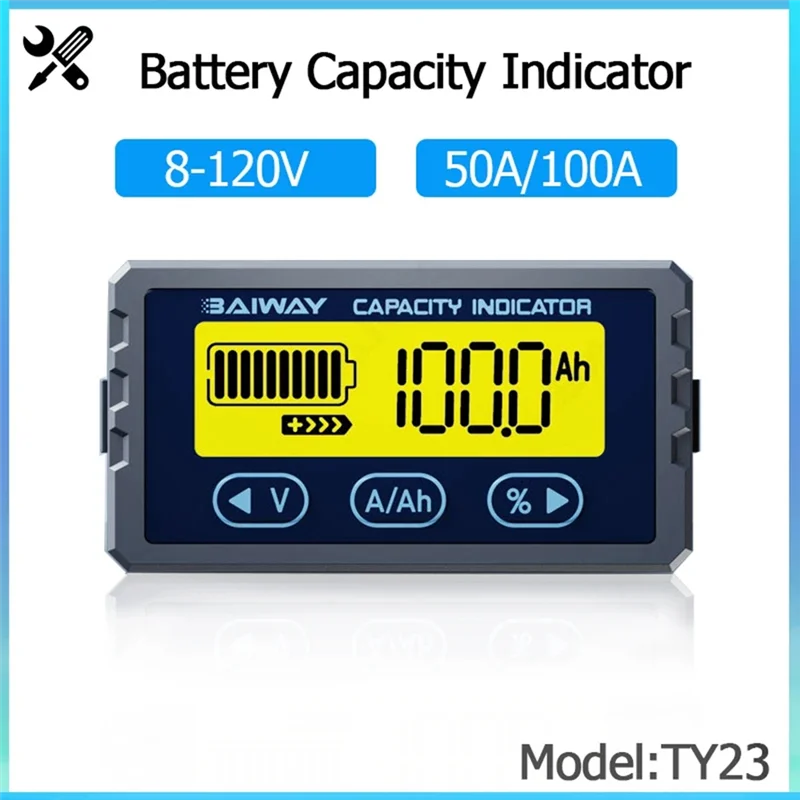 BAIWAY Battery Tester 8V-120V 100A Coulomb Meter Capacity Indicator Lithium  Detector Coulomb Meter Voltmeter Durable A-N37R