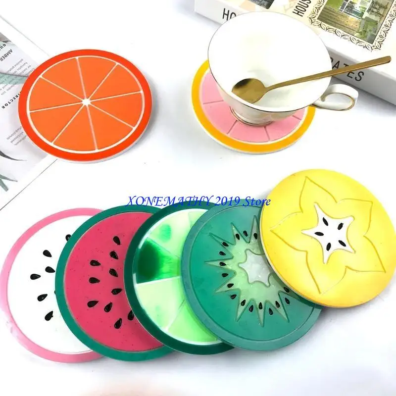 

F42F Fruit Epoxy Resin Mold Diy Watermelon Carambola Kiwi Mold Coffee Pad Silicone Mold Home Decors