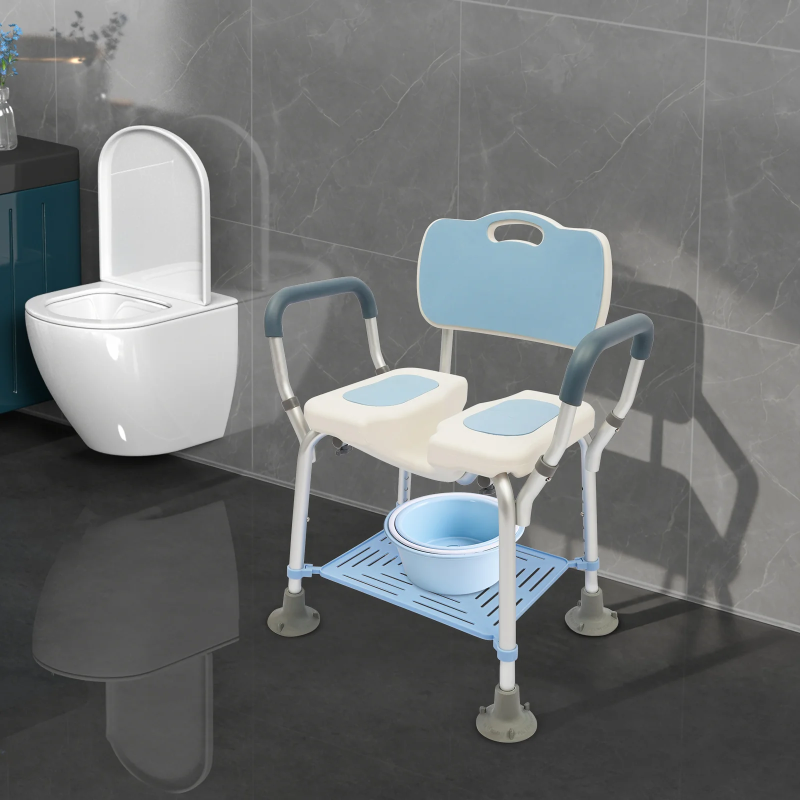 Adjustable Shower Chair with Backrest and Armrests
