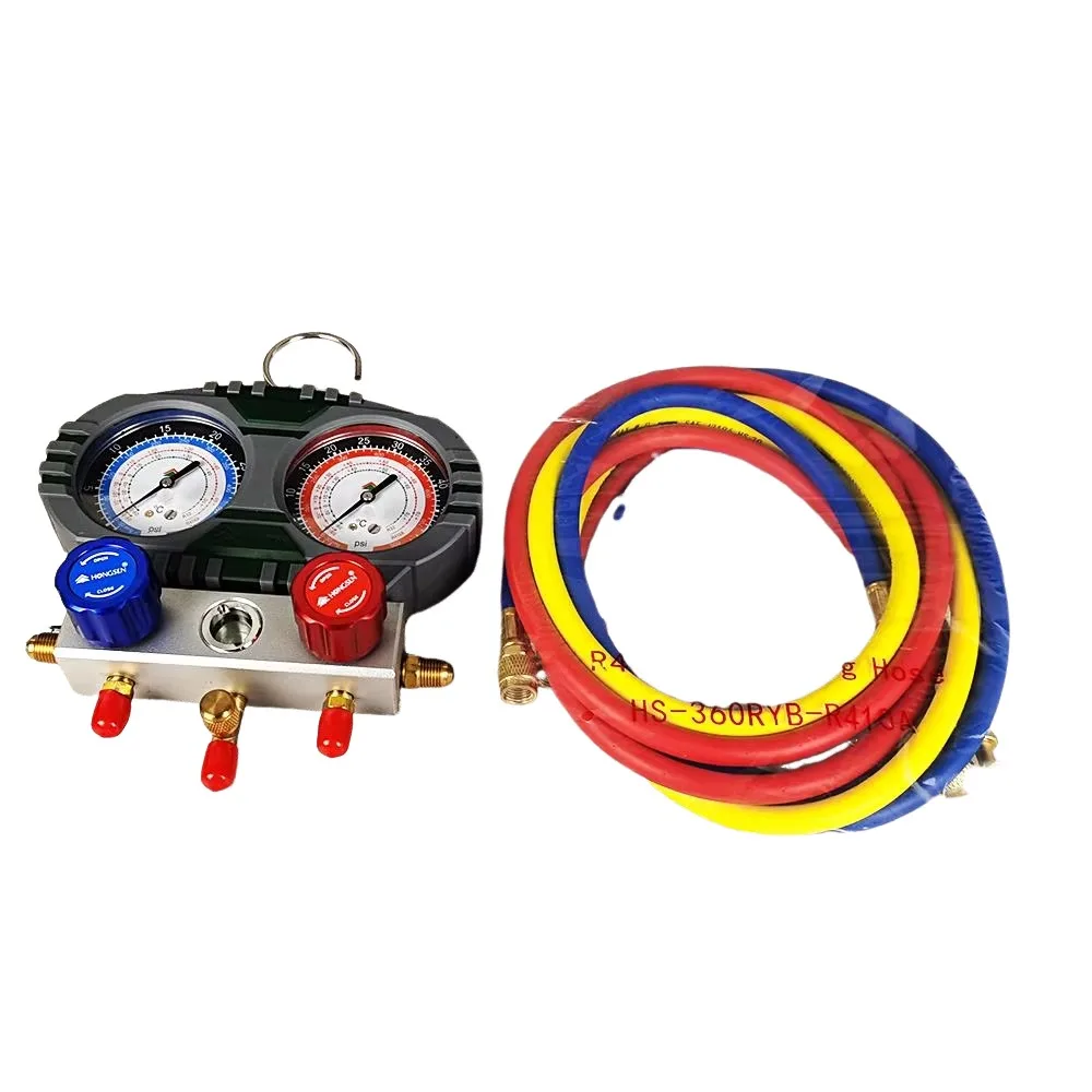 Medidor de líquido de ar condicionado HS-S60-102 R410A/R32 Medidor de pressão de neve refrigerante de mesa dupla fluorada