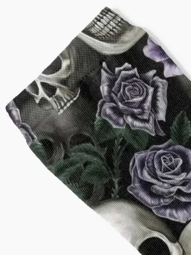 Skulls and metalic purple roses Socks cute loose designer brand Socks Women's Men's