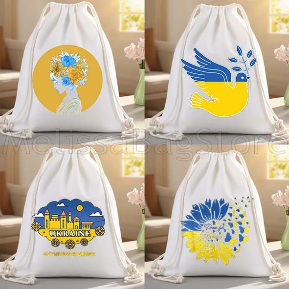 Sunflower Floral Uk-raine Gifts Canvas Drawstring Bags Soccer Backpack Gym Sports Sackpack Cotton String Bag for Sports Yoga