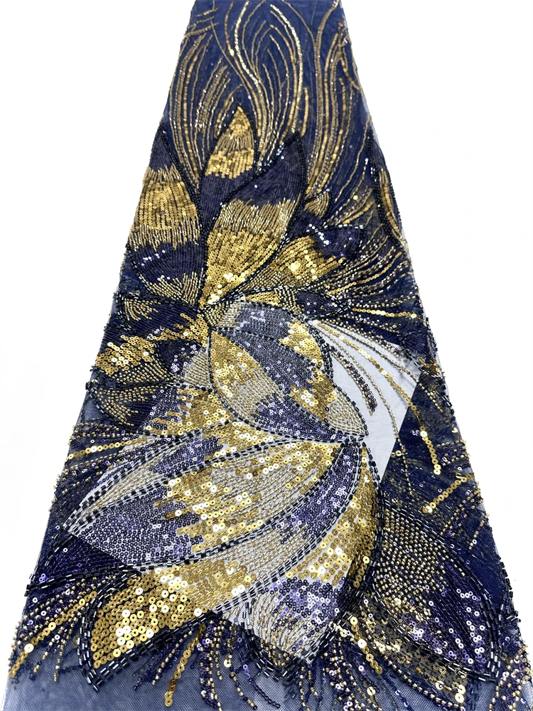 

Luxury African Lace Fabric 2025 High Quality Sequins Beads Lace Fabrics For Nigerian Wedding French Tulle Lace Fabric