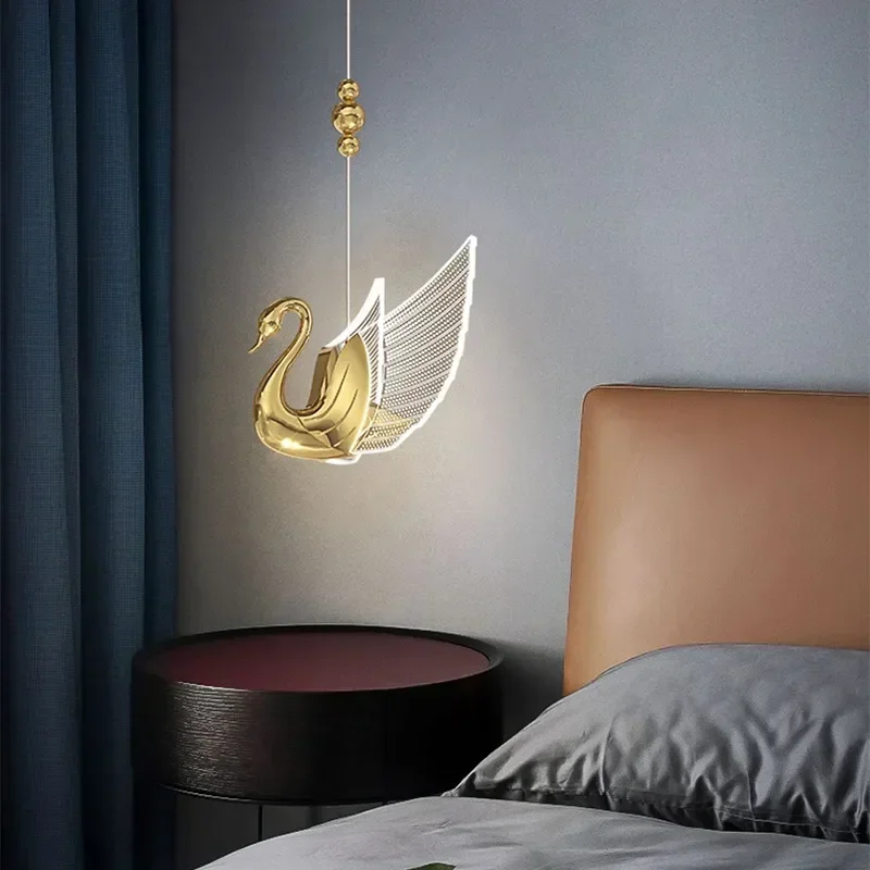 

Nordic Luxury Swan Pendant Lamp Bedroom Bedside Foyer LED Chandelier Dining Table Bar Restaurant Decoration Hanging Lights