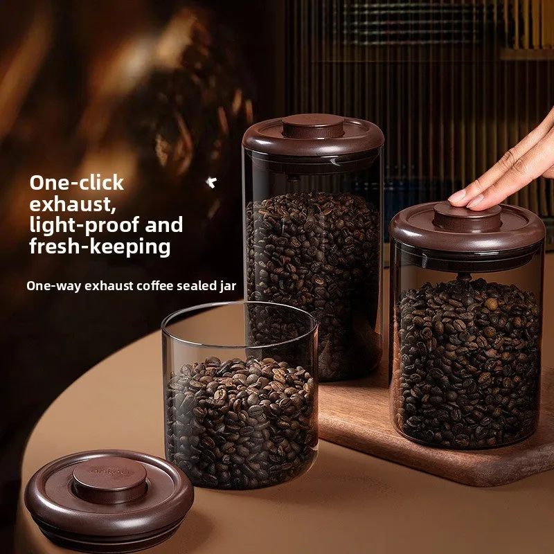 High Borosilicate Glass Sealed Canister One Way Degas Lid Food Storage Jar for Coffee Bean Tea Leaves