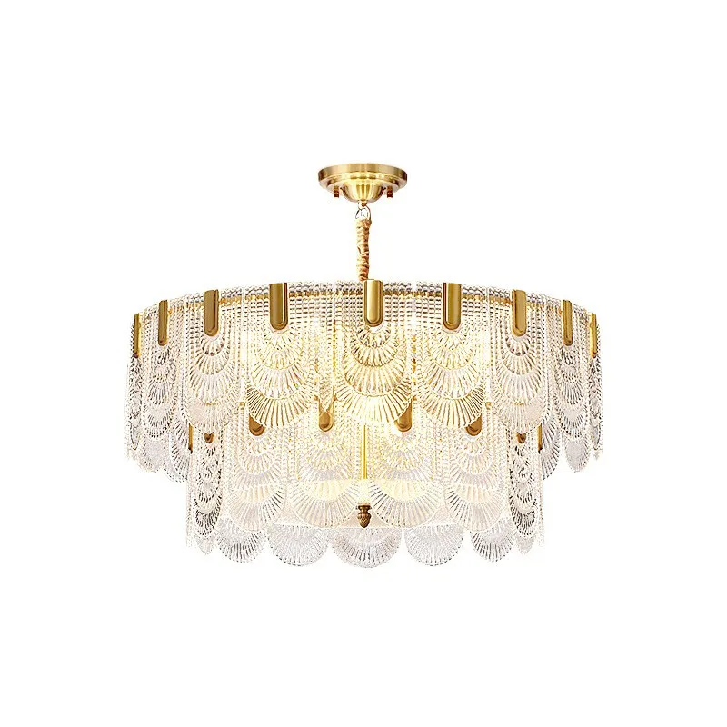 All copper living room hanging French light luxury glass crystal lamp dining room main lamp Nordic cream wind lamp bedroom