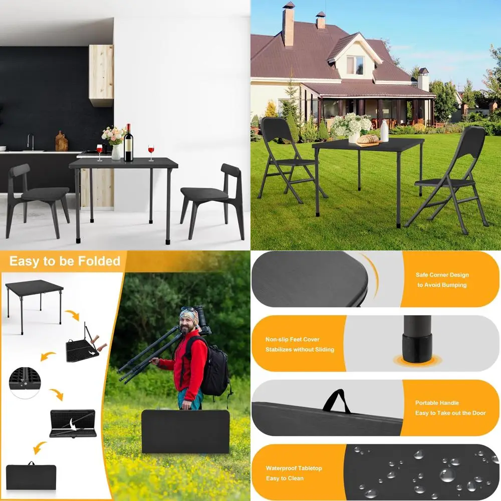 

Portable Grey Square Folding Table with Collapsible Legs for Camping, Picnics, Office, Parties