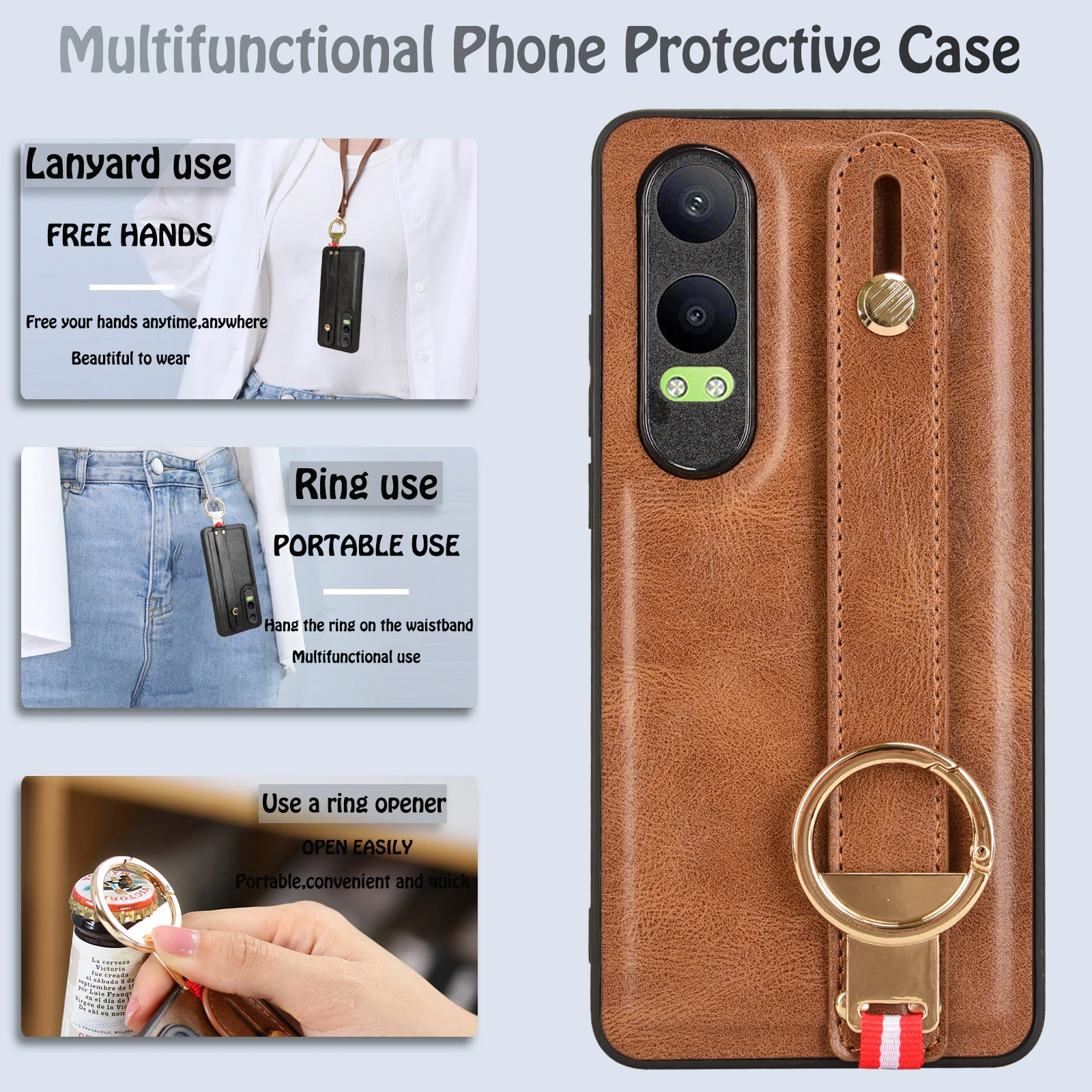 For Oppo K12x 5G PJT110 New Anti-Shock Business Leather Wristband Cover Case PJT110 CNon-Slip Protective Case