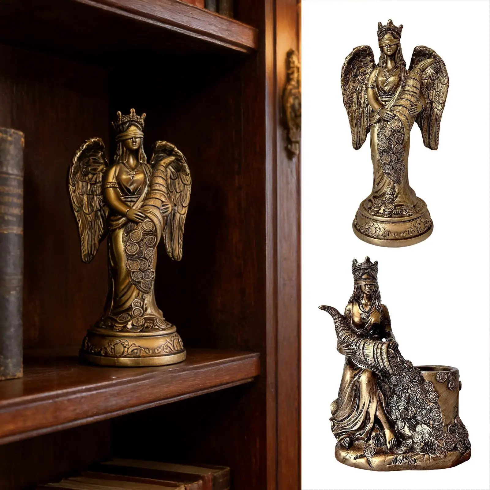 Goddess of Wealth Statue Goddess of Wealth Pen Holder Resin Creative Wealth Symbol Ornament for Home Office Studio Study