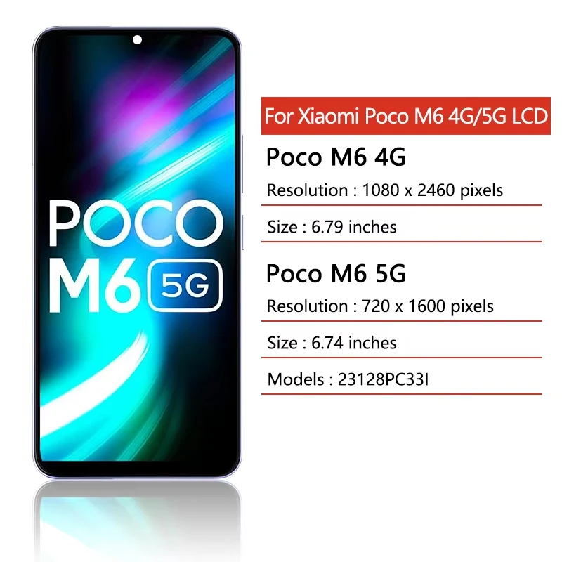 AAA+ For Xiaomi Poco M6 5G 23128PC33I LCD Display Touch Screen