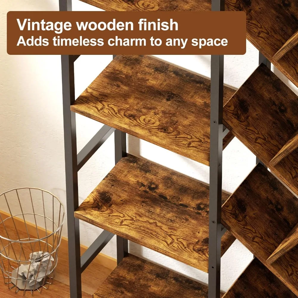 رف كتب خشبي كبير على الطراز الصناعي مع 19 رفًا مفتوحًا، وحدة عرض طويلة تشبه شجرة لمساحات المعيشة