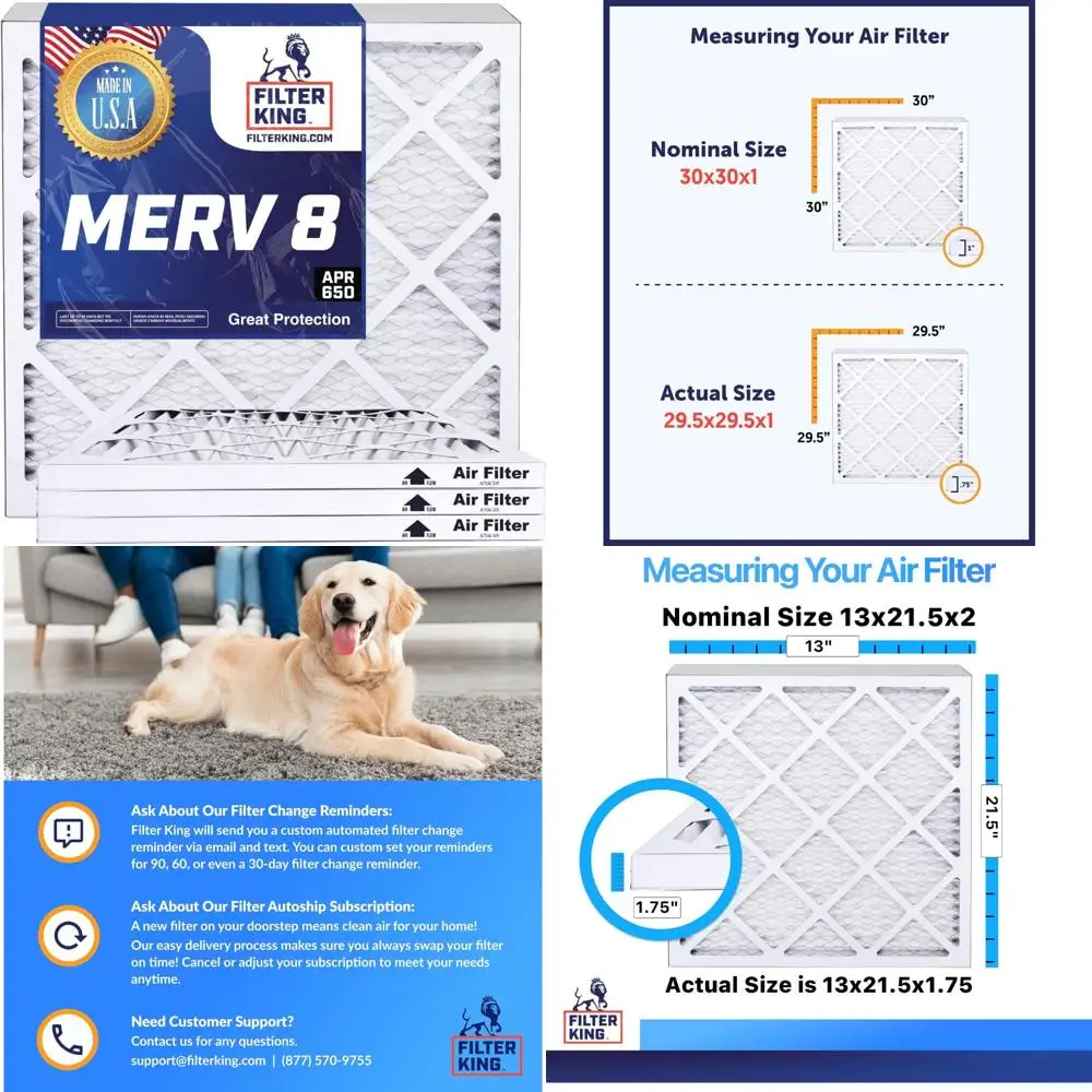 

Воздушные фильтры HVAC, 6 шт., MERV, 8 плиссированных фильтров для печи кондиционера, 13x21,5x1,7, американский длинный хвостовой пароль