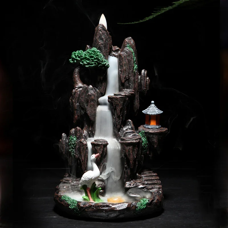 Mountain Cascade Backflow Incense Burner Zen Rockery Waterfall Display Sandalwood Agarwood Aroma Art Grand Housewarming Gift
