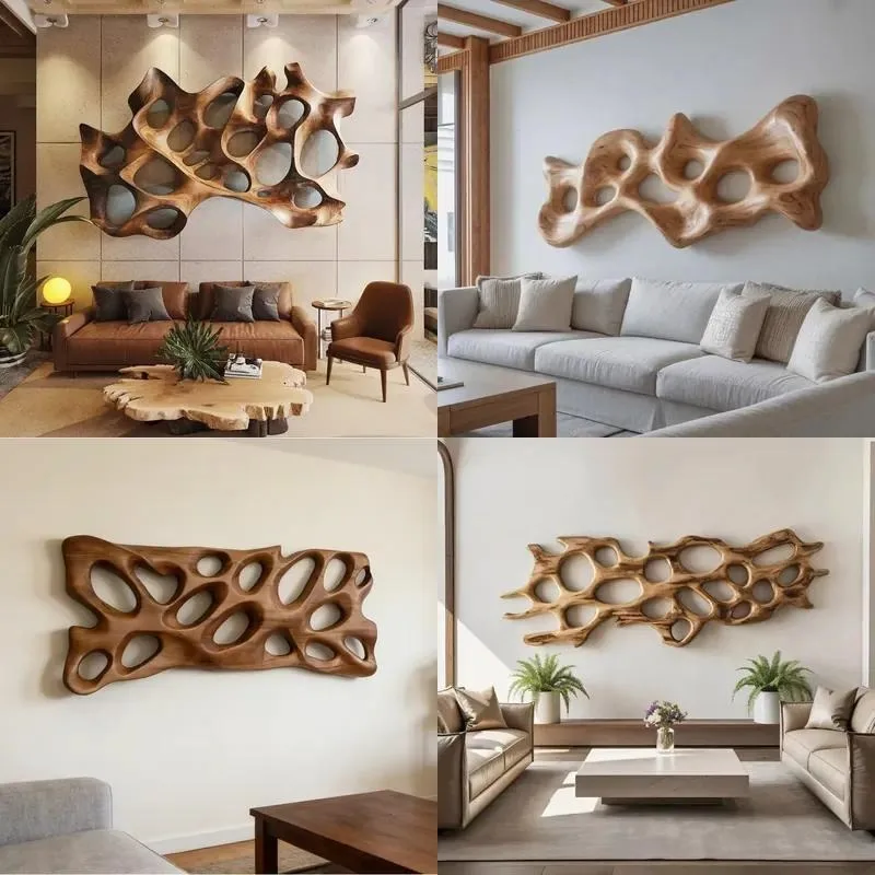 Handcrafted Antique Wooden Wall Ornaments Custom Solid Wood Art Sculpture Design for Middle East Home Decor