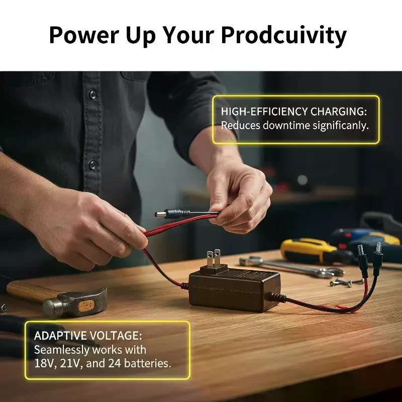 Dual-head Battery Charger: Portable 18/21V/24V Lithium Overload Protection Universal