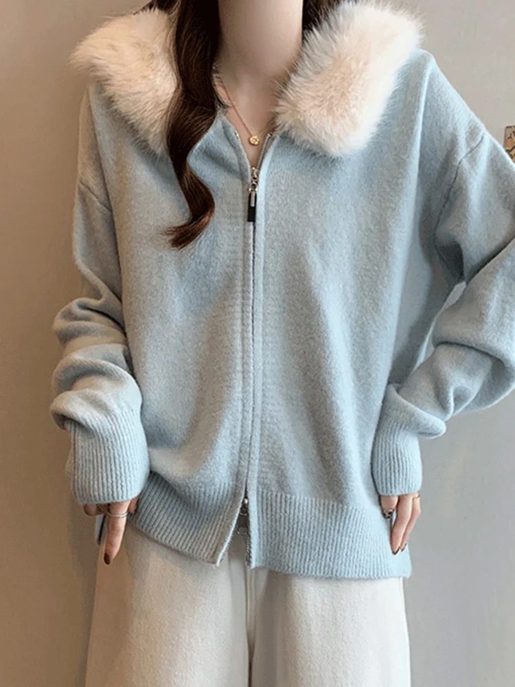 

Korean Sle Hooded Zipper Knitted Cardigan Women's plus Size Trendy Sweater Jaet Ciwalk Long Sve round Ne Coat