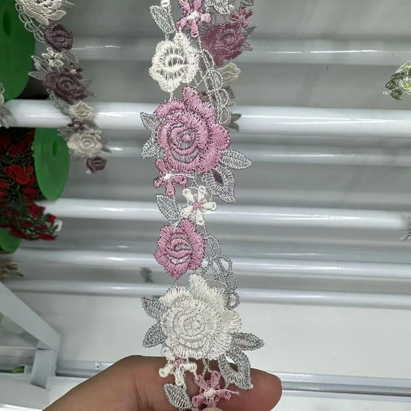 30Yards DIY Dress Decorative Rose Flower Lace Embroidery Necklace Headband Polyester Textile Wedding Clothes