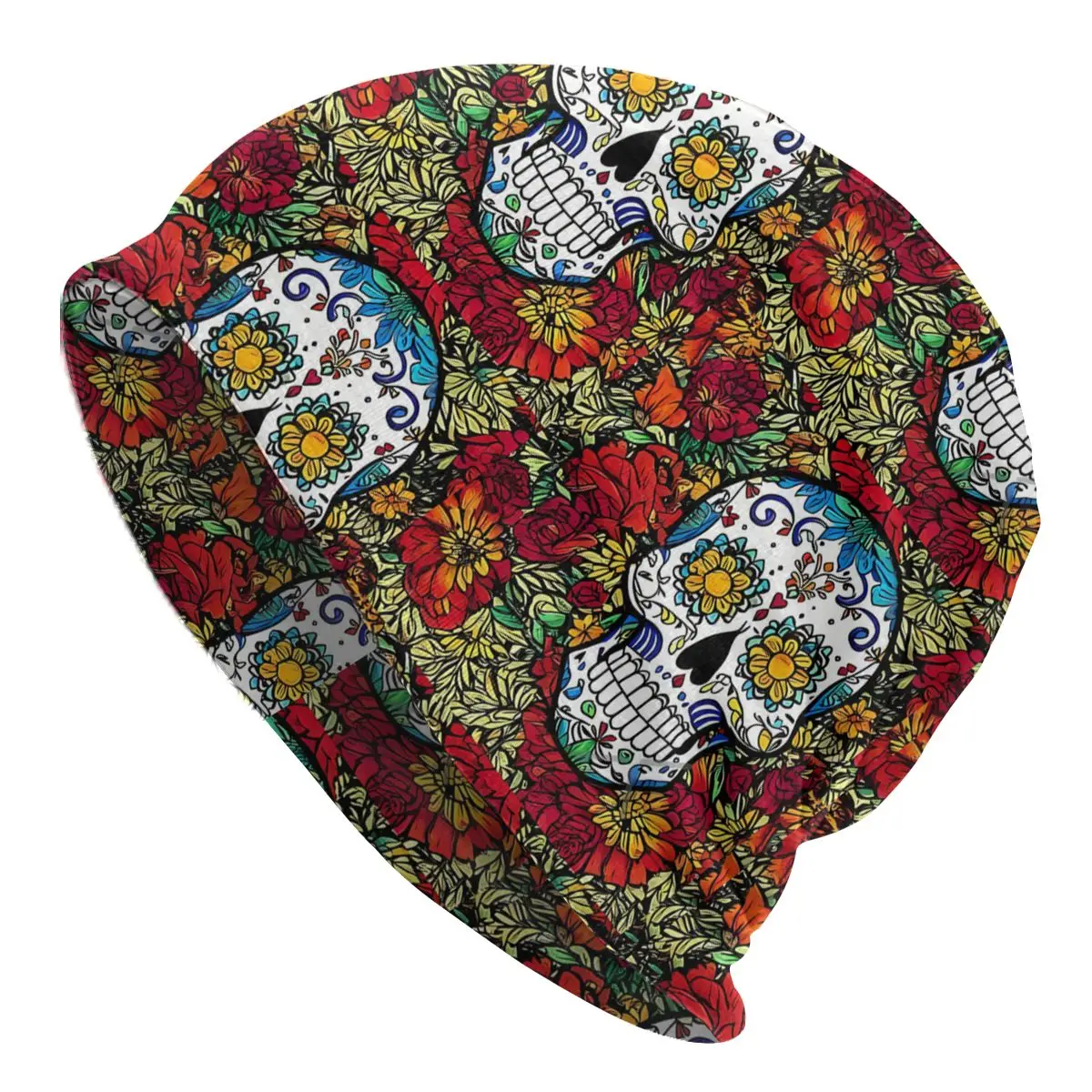 Skull In Color Bonnet Homme Autumn Spring Thin Skullies Beanies Day Of The Dead Mexico Skull Caps For Men Women Novelty Hats