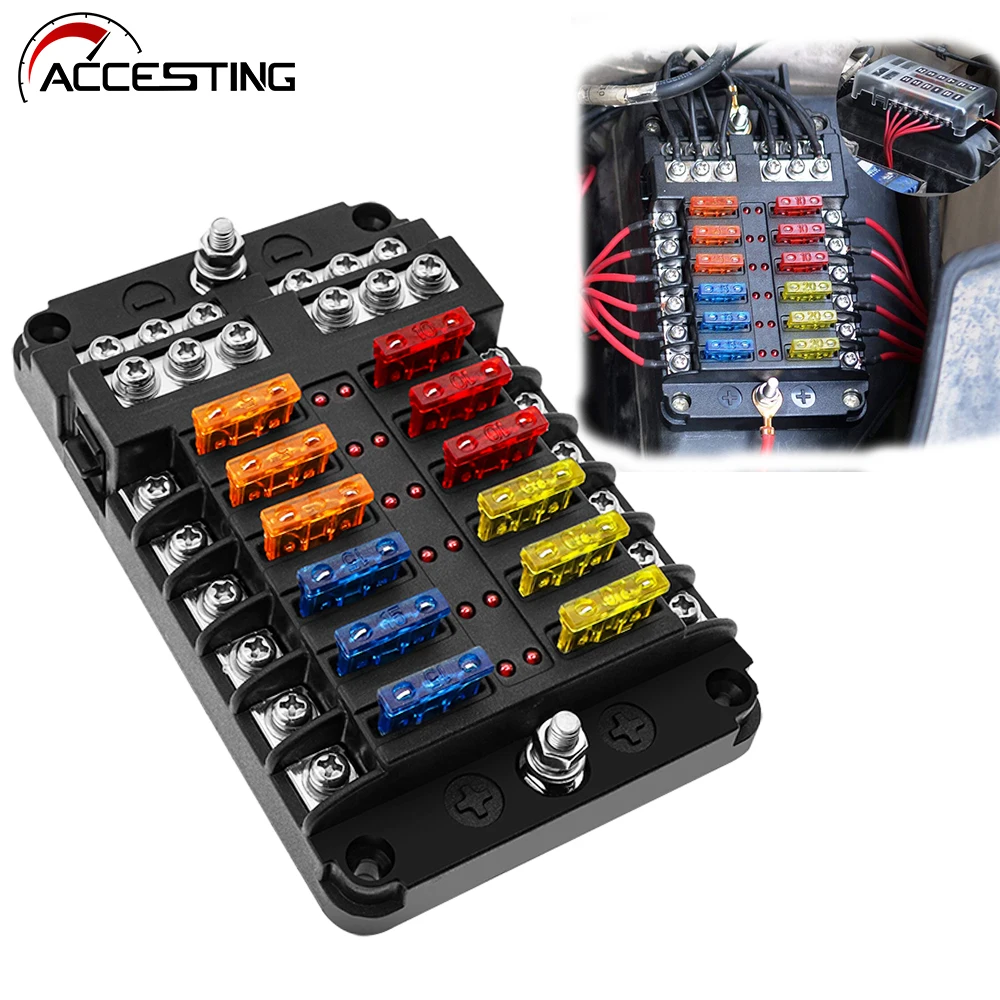 6/12 Ways Car Boat Fuse Box Holder Blade Fuse Holder Block With Warning Indicator 12V 36V Power Distribution Panel Board