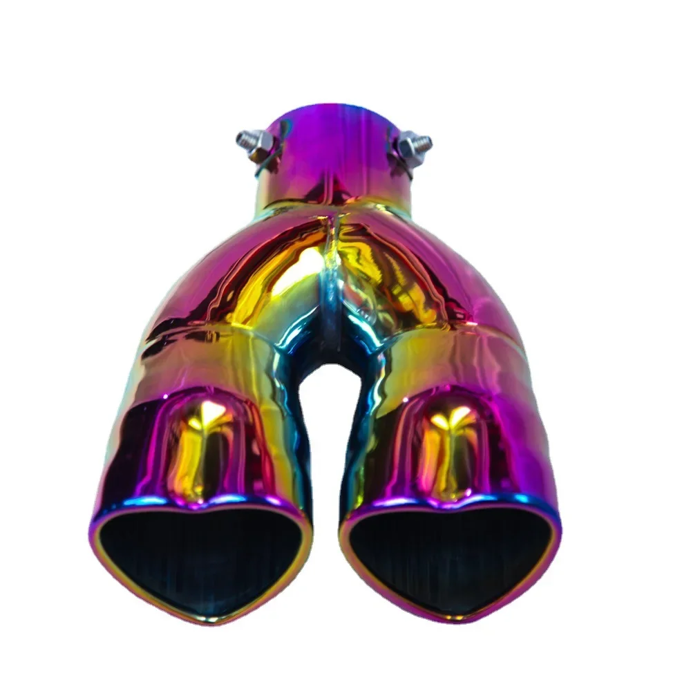 Universal Heart Shape Dual Row Color Plated Car Exhaust Tailpipe Thickened Stainless Steel Muffler Colorful Tail Pipe For Decor