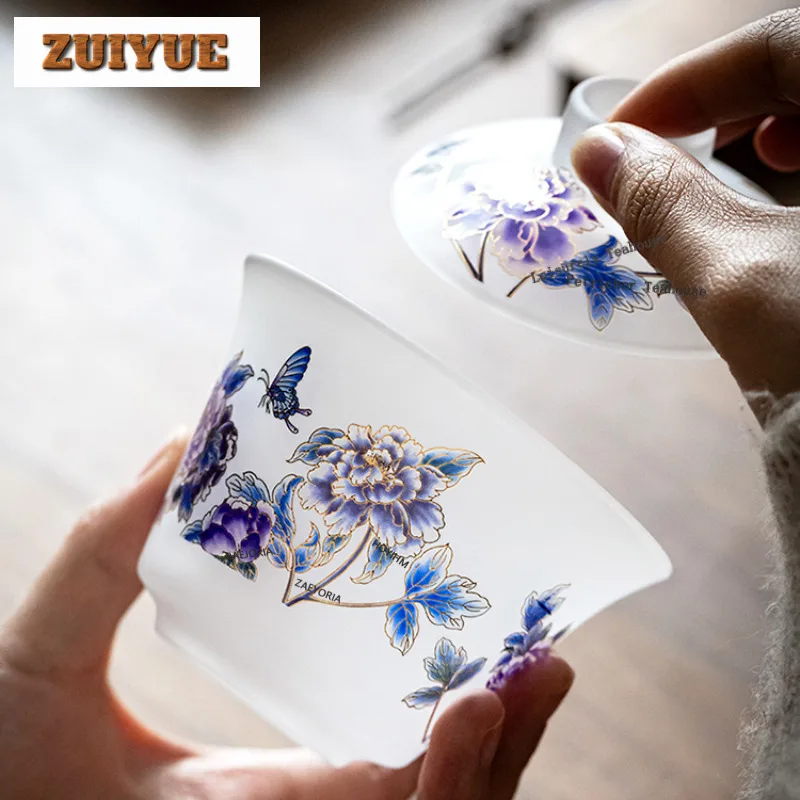 Glass High-temperature Discolouration Peony Tea Set Complete Set Boutique Tea Ceremony Set Teapot And Tea Cup Set Cha Decoration