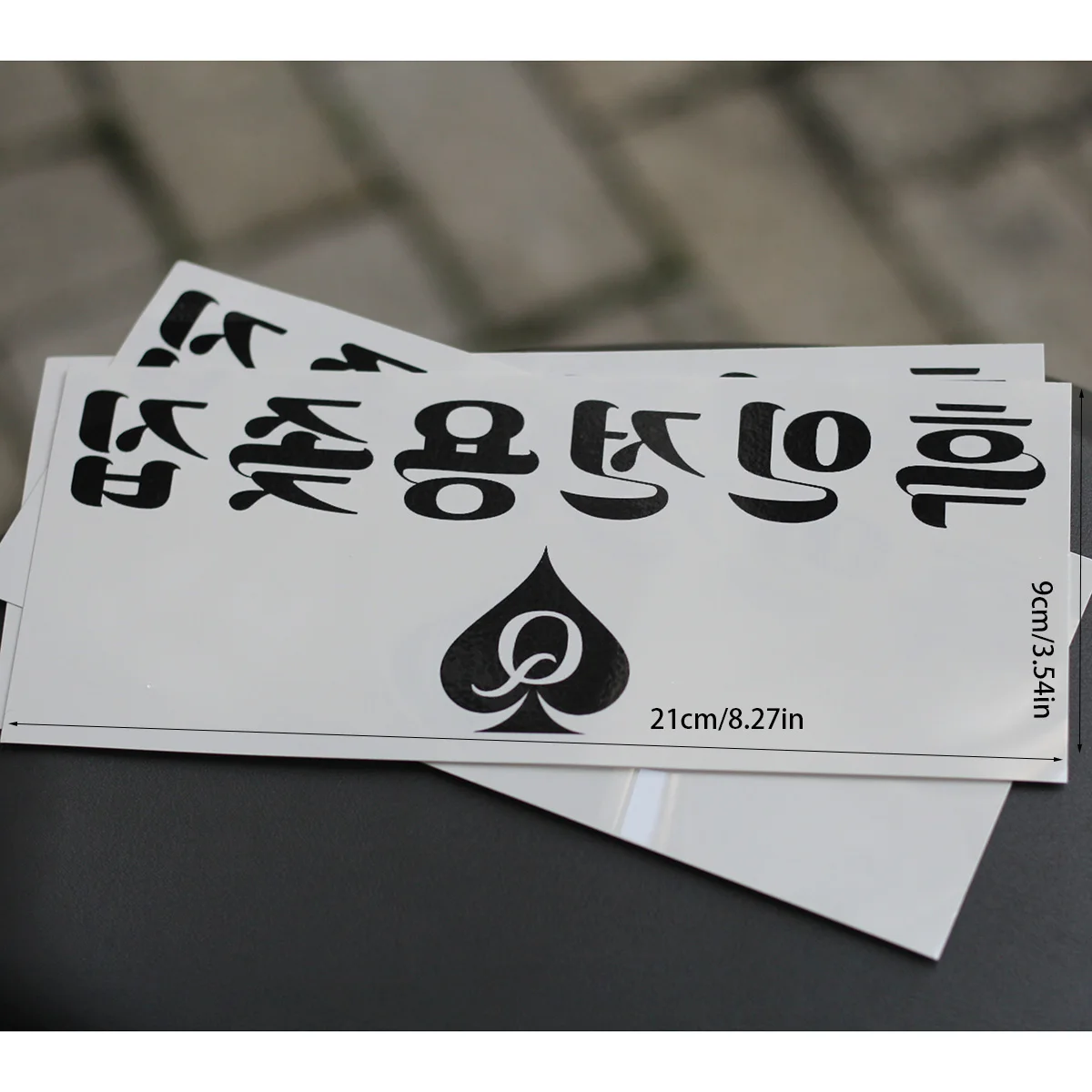 Big size Black Spade Q Temporary Tattoo Stickers 21cm Korean Text Waterproof Fake Tattoos for Body