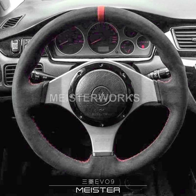 DIY gamuza protector para volante de coche trenzado rojo costura interior para Mitsubishi Lancer Evolution 8 Lancer Evo 9 2005-2007