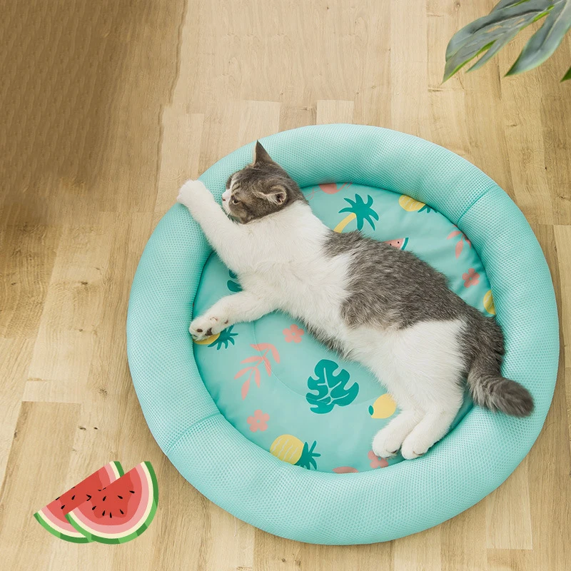 

Round Summer Dog Bed Ice Silk Cooling Pet Mat Removeable Kennel Puppy Summer Cooling Fabric Dog Cat Sleeping Bed Pet Cushion