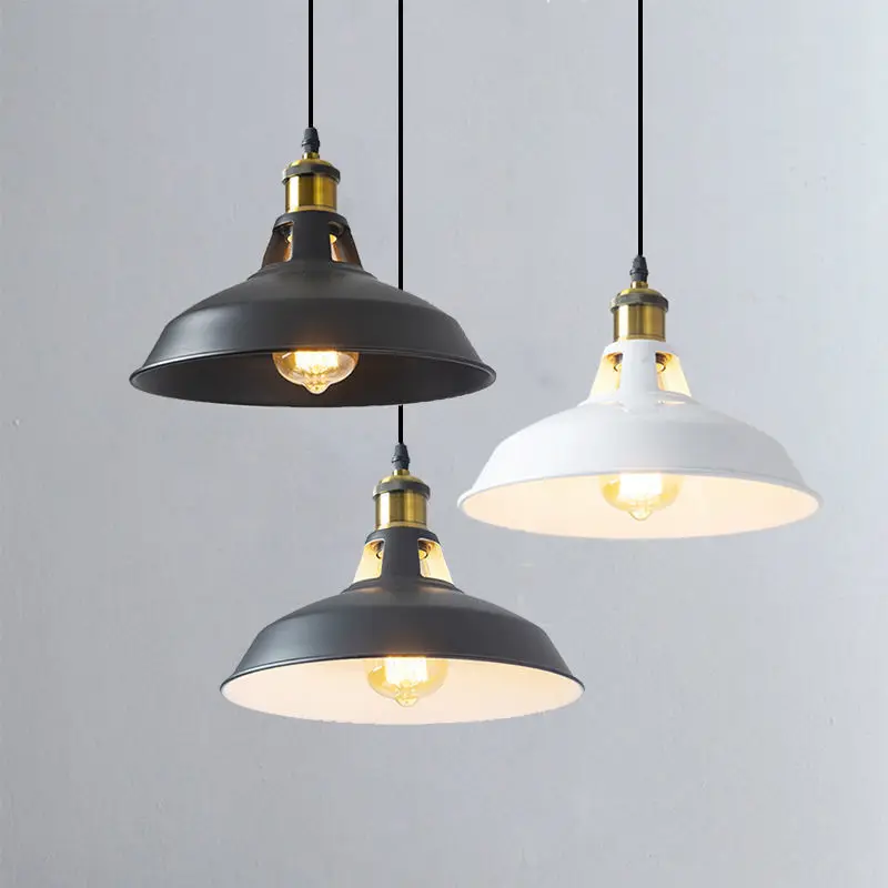 Industrial Retro Iron Pendant Light - Black and White Chandelier for Restaurant, Cafe, and Modern Farmhouse Interiors