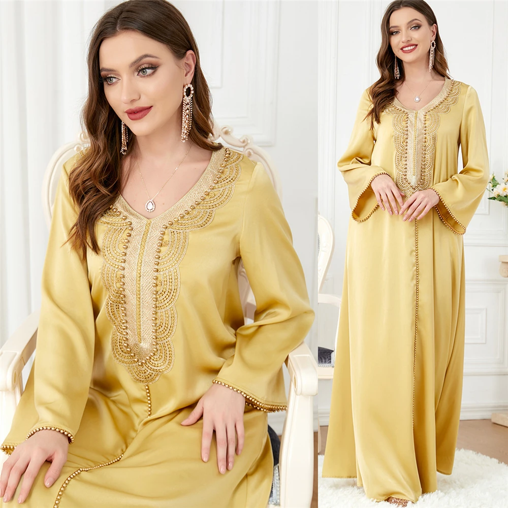 

Eid Ramadan Abaya Beads Jalabiya Marocain Women Muslim Maxi Dress Dubai Turkey Kaftan Evening Party Gown Robe Caftan Vestidos