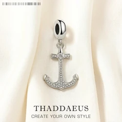 White Anchor Dangle Charm Pendant Europe Fine Jewelry Women Men Lucky Trendy Gift In 925 Sterling Silver