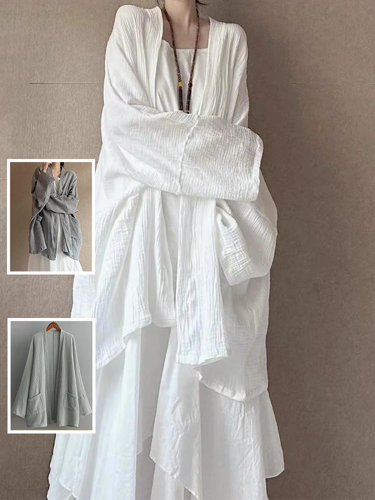 

Женский кардиган больших размеров с длинным рукавом, V-образным вырезом, плиссированный, с защитой от солнца, средней длины, повседневный, прямого кроя