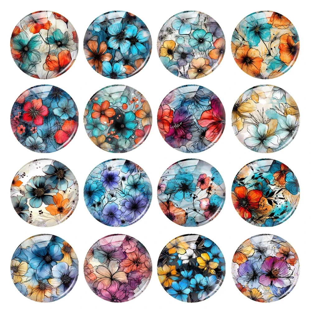 

Handmade Watercolor Flower Ink Photo Glass Cabochon Charms Flatback Demo Flat Back Cameo For Diy Jewelry Making Accessories